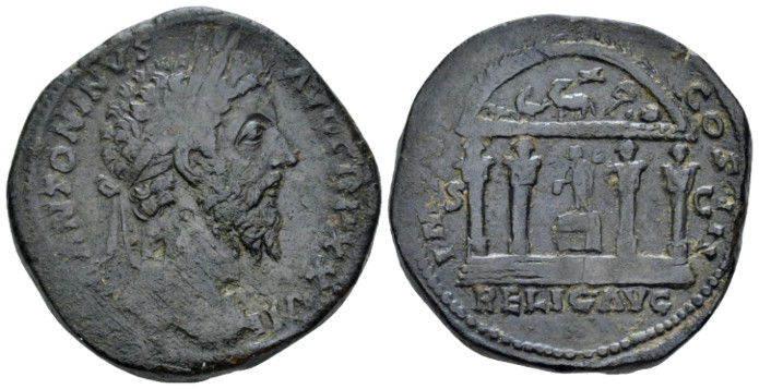 Marcus Aurelius, 161-180 Sestertius Rome 172-173, Æ 31.00 mm., 28.54 g.
Laureat...