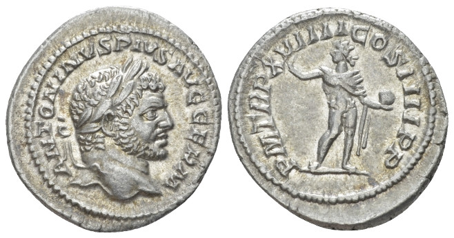 Caracalla, 198-217 Denarius Rome circa 216, AR 21.00 mm., 3.28 g.
Laureate head...