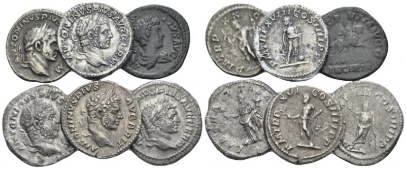 Caracalla, 198-217 Lot of 6 Denarii. circa 198-217, AR 20.00 mm., 16.78 g.
Lot ...