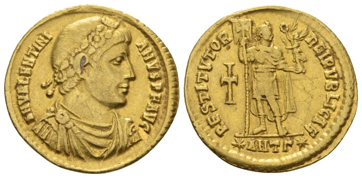 Valentinian I, 364-375 Solidus Antiochia 364, AV 21.00 mm., 4.39 g.
Pearl and r...