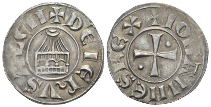 Jean de Brienne, King of Jerusalem, 1210-1212 Dragma or Dirhem or Gros Acre circ...