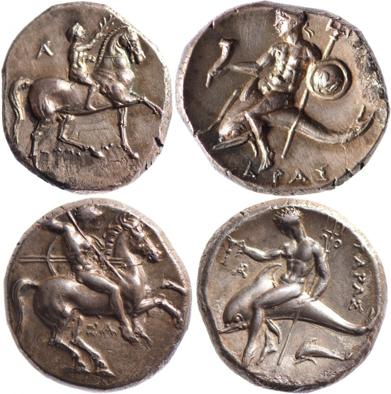 CALABRE, Tarente (334-330). Statère (6,53 g) au cavalier couronnant son cheval. ...