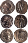 LUCANIE, Héraclée (310-281). Lot de 2 statères (7.70 et 6.29 g) à la tête casquée d’Athéna et à l’Hercule tenant une massue. On joint une drachme à la...