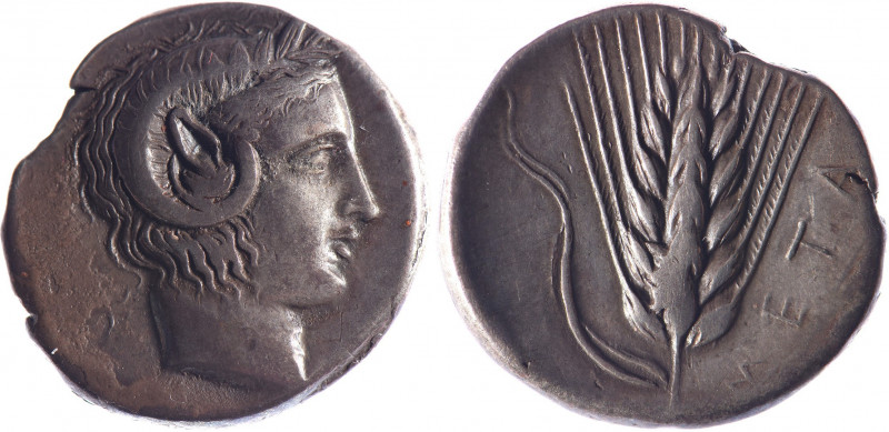 LUCANIE, Métaponte (400-350). Statère (7.70 g) à la tête d’Apollon Carnéïos et à...