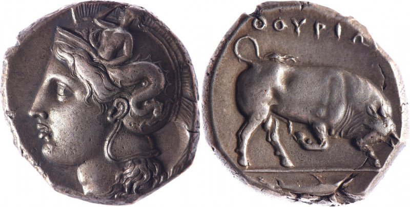 LUCANIE, Thurium (400-350). Distatère (15.78 g) à la tête d’Athéna à gauche coif...