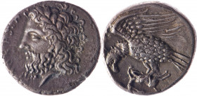 BRUTIUM, Locres (320-280). Statère (7.62 g) à la tête laurée de Zeus à g. R/ Aigle tenant un lièvre dans ses serres. Delepierre 483. Provenance : AA E...