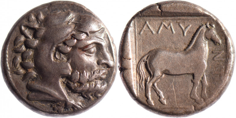 MACEDOINE, Amyntas III (389-369). Statère (9.43 g) à la tête d’Héraklès coiffé d...