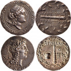 MACEDOINE sous DOMINATION ROMAINE (après 158 av.). Lot de 2 tétradrachmes (16.48 et 16.70 g), le premier au buste d’Artémis dans un bouclier macédonie...