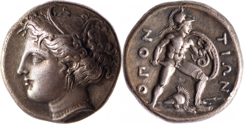 LOCRIDE, Oponte (369-338). Statère (12.10 g) à la tête de Perséphone couronnée d...