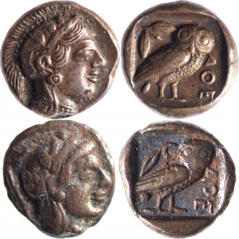ATTIQUE, Athènes (490-407). Lot d’une drachme (4.48 g) et d’une obole (0.71 g) a...
