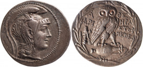 ATTIQUE, Athènes (229-197). Tétradrachme (16.87 g) nouveau style à la tête d’Athéna casquée et à la chouette sur une amphore, dans une couronne d’oliv...