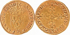 CHARLES IX (1560-1574). Ecu d’or au soleil, 1568 Toulouse ? TB