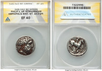 MACEDONIAN KINGDOM. Philip II (359-336 BC). AR tetradrachm (24mm, 14.50 gm, 1h). ANACS XF 40. Lifetime issue of Amphipolis, ca. 348/7-343/2 BC. Laurea...