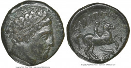 MACEDONIAN KINGDOM. Philip II (359-336 BC). AE unit (18mm, 3h). NGC Choice VF. Uncertain mint in Macedonia. Head of Apollo right, wearing taenia / ΦIΛ...