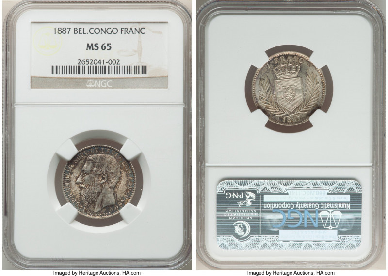 Congo Free State. Leopold II Franc 1887 MS65 NGC, Brussels mint, KM6. Mintage: 2...