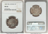 Congo Free State. Leopold II 2 Francs 1887 MS66 NGC, Brussels mint, KM7. Mintage: 15,000. First year of type. Russet and arsenic-gray toning. 

HID0...