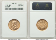 George V gold 5 Dollars 1912 MS61 ANACS, Ottawa mint, KM26. AGW 0.2419 oz. 

HID09801242017

© 2022 Heritage Auctions | All Rights Reserved