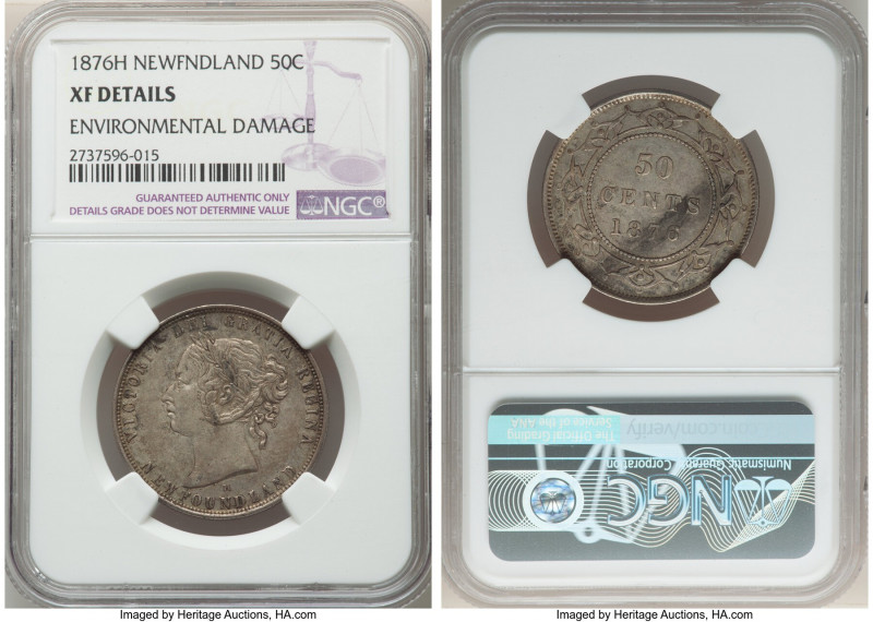 Newfoundland. Victoria 50 Cents 1876-H XF Details (Environmental Damage) NGC, He...