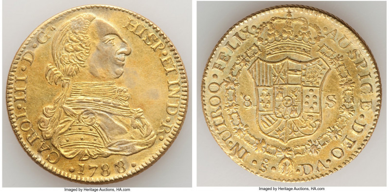 Charles III gilt-platinum Contemporary Counterfeit 8 Escudos 1788 So-DA AU, Sant...