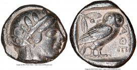 ATTICA. Athens. Ca. 455-440 BC. AR tetradrachm (23mm, 17.17 gm, 4h). NGC Choice VF 4/5 - 4/5. Early transitional issue. Head of Athena right, wearing ...