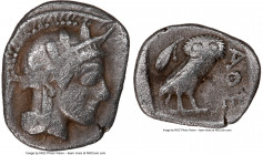 ATTICA. Athens. Ca. 454-404 BC. AR obol (10mm, 2h). NGC VF. Head of Athena right, wearing crested Attic helmet ornamented with three laurel leaves and...
