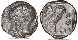 ATTICA. Athens. Ca. 440-404 BC. AR tetradrachm (23mm, 17.18 gm, 10h). NGC Choice AU 5/5 - 4/5. Mid-mass coinage issue. Head of Athena right, wearing e...