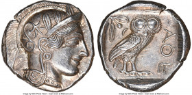 ATTICA. Athens. Ca. 440-404 BC. AR tetradrachm (25mm, 17.22 gm, 1h). NGC Choice AU 5/5 - 4/5. Mid-mass coinage issue. Head of Athena right, wearing ea...