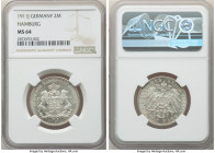 Hamburg. Free City 2 Mark 1911-J MS64 NGC, Hamburg mint, KM612. Blast white with semi-prooflike obverse field. 

HID09801242017

© 2022 Heritage A...