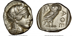 ATTICA. Athens. Ca. 440-404 BC. AR tetradrachm (25mm, 17.21 gm, 9h). NGC Choice AU 5/5 - 4/5. Mid-mass coinage issue. Head of Athena right, wearing ea...