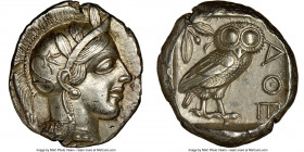 ATTICA. Athens. Ca. 440-404 BC. AR tetradrachm (24mm, 17.17 gm, 1h). NGC Choice AU 5/5 - 4/5. Mid-mass coinage issue. Head of Athena right, wearing ea...