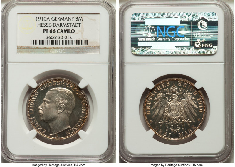 Hesse-Darmstadt. Ernst Ludwig Proof 3 Mark 1910-A PR66 Cameo NGC, Berlin mint, K...