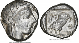 ATTICA. Athens. Ca. 440-404 BC. AR tetradrachm (24mm, 17.14 gm, 9h). NGC AU 5/5 - 4/5. Mid-mass coinage issue. Head of Athena right, wearing earring, ...