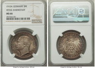 Hesse-Darmstadt. Ernst Ludwig 3 Mark 1910-A MS66 NGC, Berlin mint, KM375. Mauve tinted gray toning with lagoon blue undertones. One year type. 

HID...
