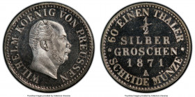 Prussia. Wilhelm I Proof 1/2 Silber Groschen 1871-A PR66 Cameo PCGS, Berlin mint, KM486. Frosted devices with deep mirrored fields and no toning. 

...