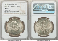 Saxony. Georg 5 Mark 1902-E MS66 NGC, Muldenhutten mint, KM1256. Albert's Death. Chiseled strike with lustrous amber tone. 

HID09801242017

© 202...
