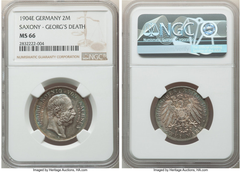 Saxony. Friedrich August III 2 Mark 1904-E MS66 NGC, Muldenhutten mint, KM1261. ...