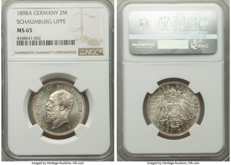 Schaumburg-Lippe. Albrecht Georg 2 Mark 1898-A MS65 NGC, Berling mint, KM49. Min...