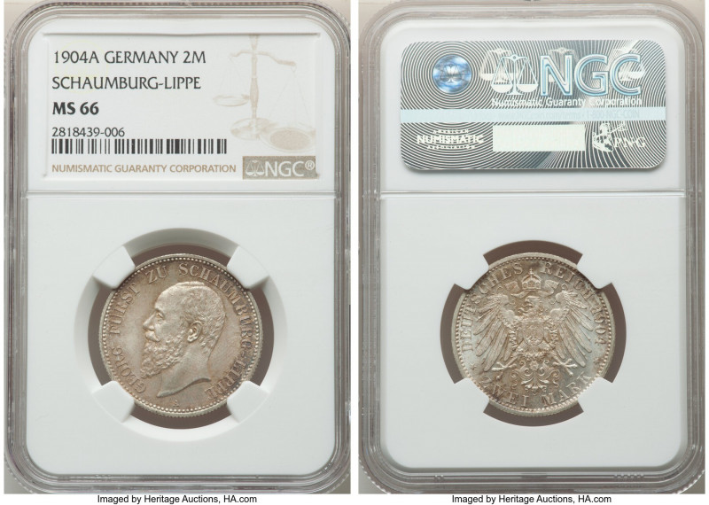 Schaumburg-Lippe. Albrecht Georg 2 Mark 1904-A MS66 NGC, Berlin mint, KM49. Mute...