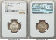 Württemberg. Karl I 1/2 Gulden 1866-CS MS66 NGC, Stuttgart mint, KM613, J-84. First year of type. Frosted surface with golden-brown toning. 

HID098...