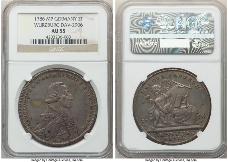 Würzburg. Franz Ludwig 2 Taler 1786-MP AU55 NGC, Wurzburg mint, KM427, Dav-2906....