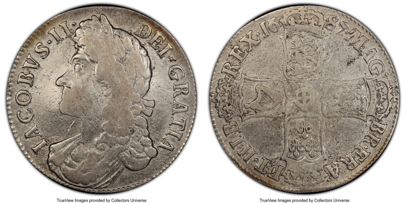 James II Crown 1687 VF Details (Cleaned) PCGS, KM463, S-3407. TERTIO on edge. 
...