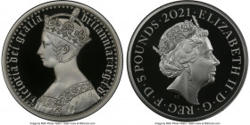 Elizabeth II silver Proof "Gothic Crown Portrait" 5 Pounds (2 oz) 2021 PR70 Ultra Cameo NGC, KM-Unl. The Great Engravers Series - Obverse design of Go...