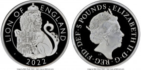 Elizabeth II silver Proof "Lion of England" 5 Pounds (2 oz) 2022 PR69 Ultra Cameo NGC, KM-Unl. Mintage: 2006. Tudor Beast Series - Lion of England. Fi...