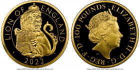 Elizabeth II gold Proof "Lion of England" 100 Pounds (1 oz) 2022 PR69 Ultra Cameo NGC, KM-Unl. Tudor Beast series - Lion of England. First Releases. I...