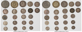 22-Piece Lot of Unattributed Assorted Issues, Lot includes mixed lot of denominations from 3-Pence to 1/2 Crown. Average grade Vf with many holed and ...