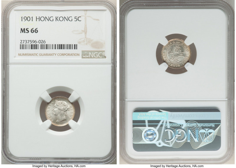 British Colony. Victoria 5 Cents 1901 MS66 NGC, London mint, KM5. Lustrous and c...