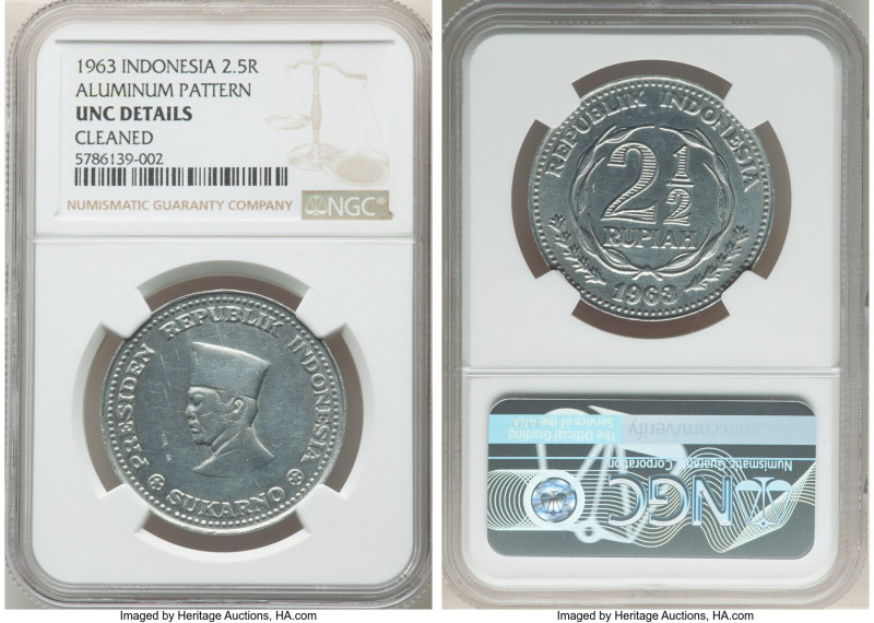 Republic aluminum Pattern 2-1/2 Rupiah 1963 UNC Details (Cleaned) NGC, KM-Pn3. ...