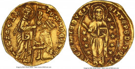 Venice. Tomaso Mocenigo gold Ducat ND (1414-1423) AU58 NGC, Fr-1231. 3.59gm. TOM • MOCЄNIGO | • S | • M | • V | Є | N | Є | T | I St. Mark standing on...