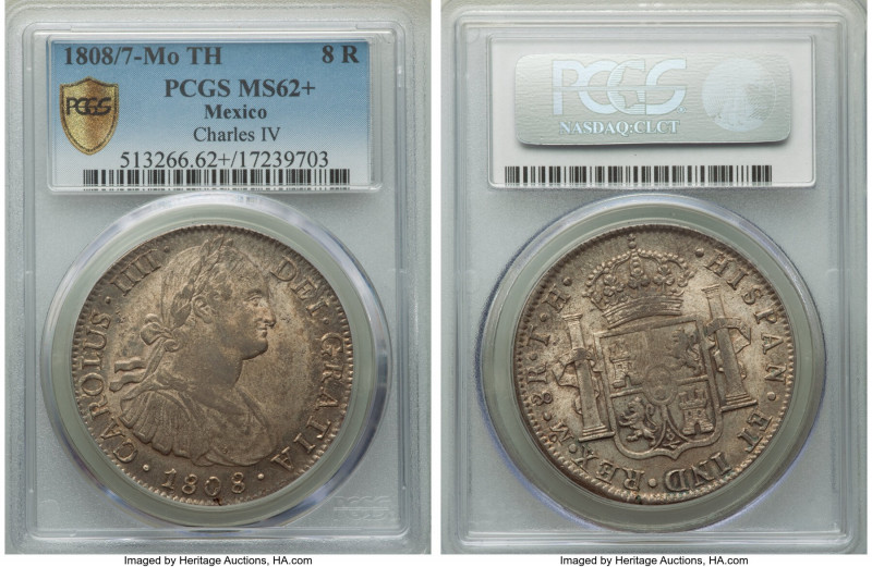 Charles IV 8 Reales 1808/7 Mo-TH MS62+ PCGS, Mexico City mint, KM109. Charles IV...