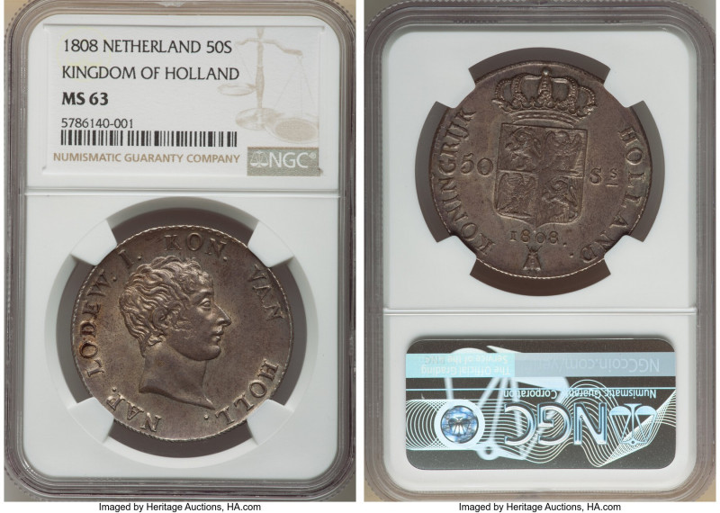 Kingdom of Holland. Louis Napoleon 50 Stuivers 1808-(bee) MS63 NGC, Utrecht mint...